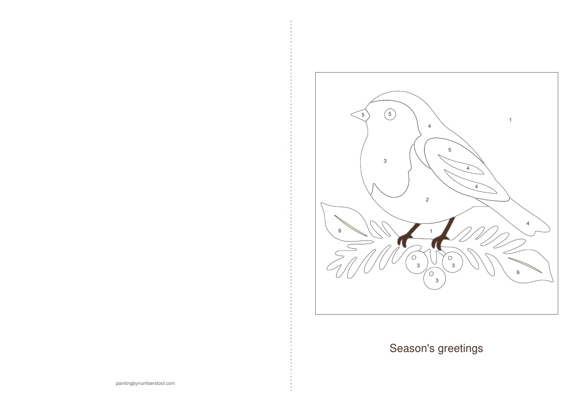 Actual A4 card sheet with the numbered robin on the right and a vertical fold line in the middle